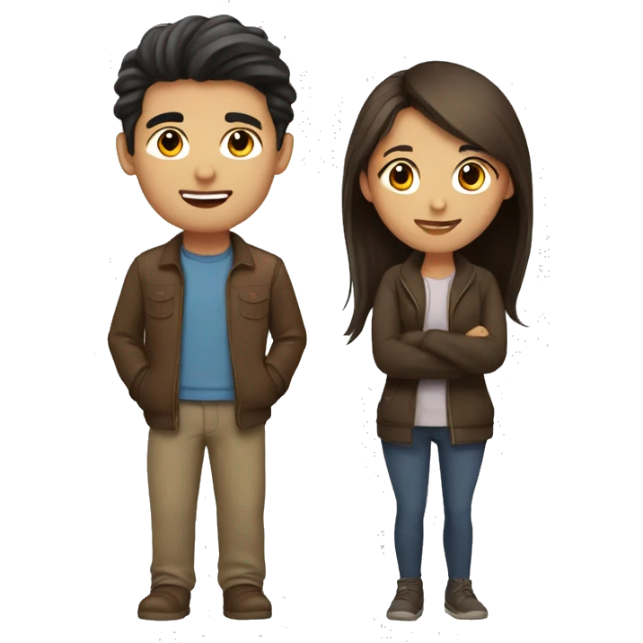 Brown haird asian girl with brunet guy emoji
