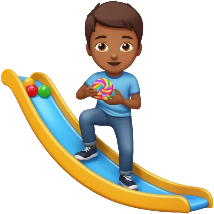 un niño tirandose por un tobogan con dulces en lasm anos emoji