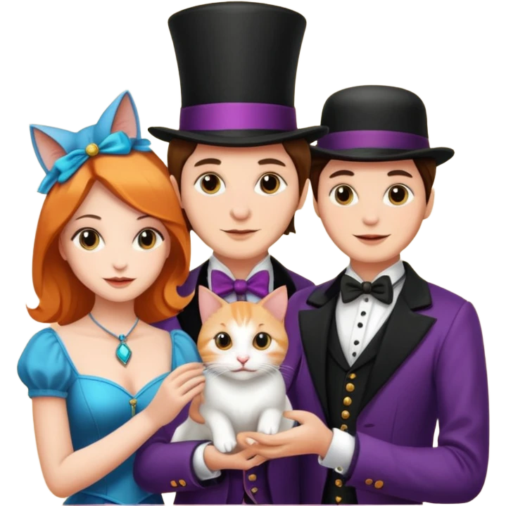 magician couple and their pet cat emoji