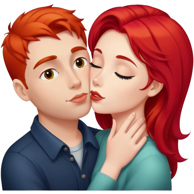 Girl with bright red hair kissing her boyfriend emoji