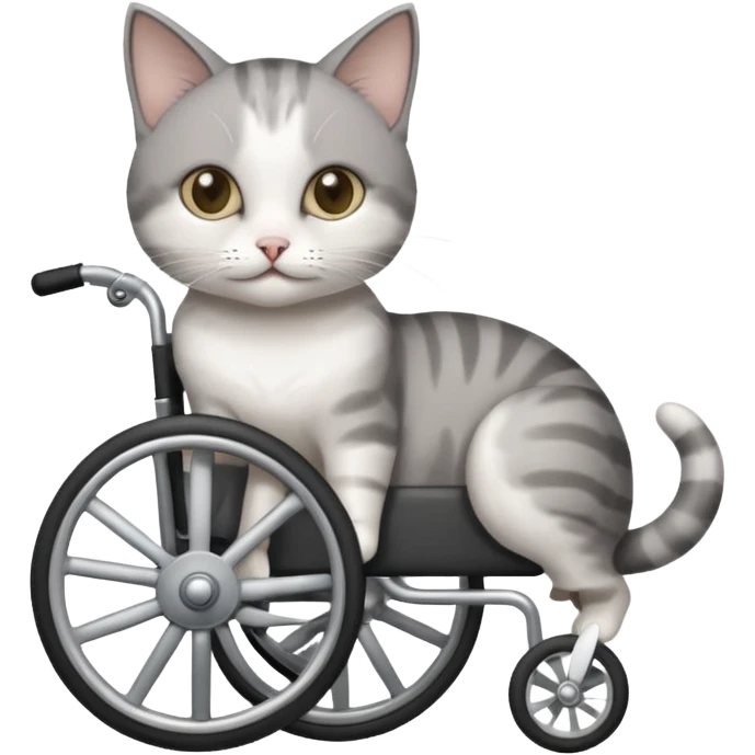disabled grey and white small cat using cat specificwheelchair emoji