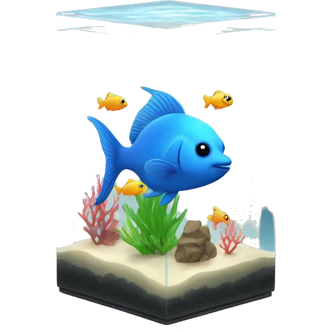 Cube aquarium with small white fish emoji