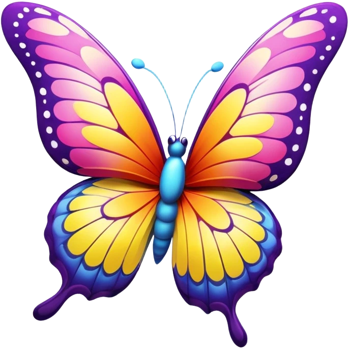 butterfly, three-dimensional, in a cartoon style, on a white background, 3D rendering, high resolution, bright colors, with a perspective composition, high saturation, prominent details, a floating affect, and a lively atmosphere emoji