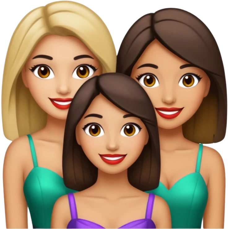 3 olive skin tone best friends. Glammed up, smiling  emoji