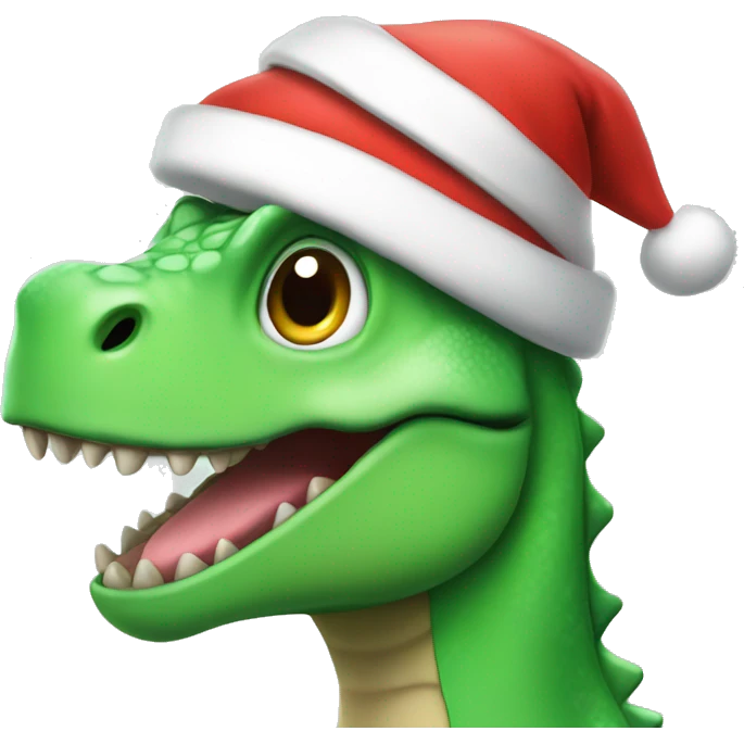 happy green dino wearing santa hat emoji
