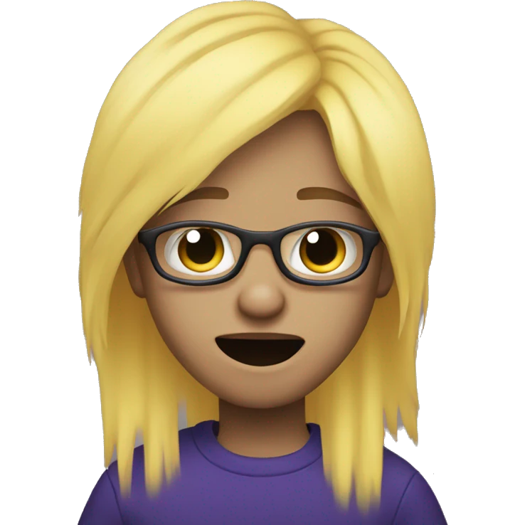 a kid yellow hair and purple glasses crying with black and blue clothes emoji
