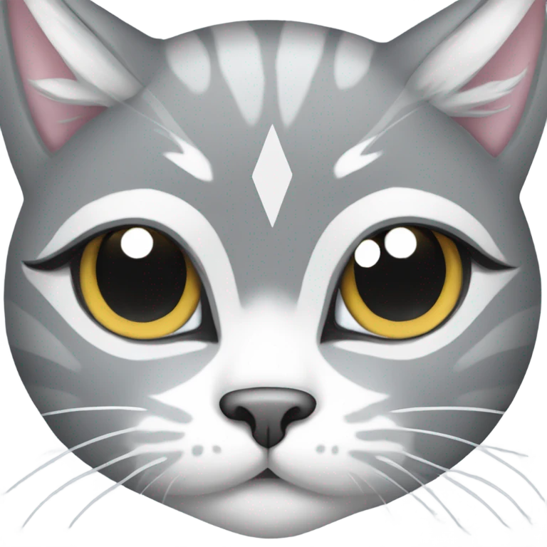 Gray and white cat face with diamond pattern between eyes emoji