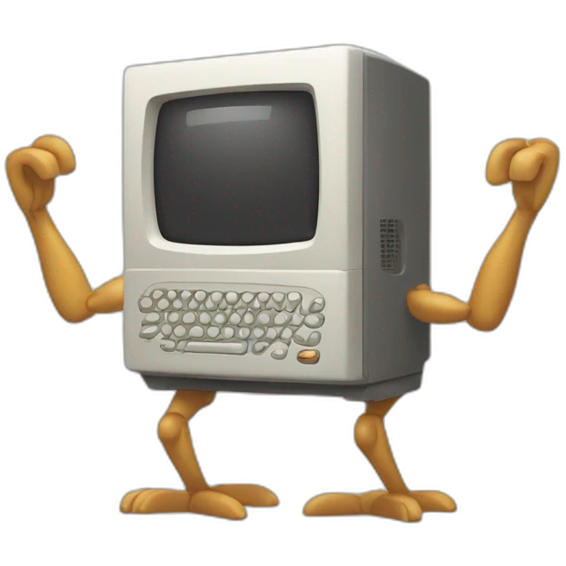 Anthropomorphic computer with arms and legs doing something random emoji