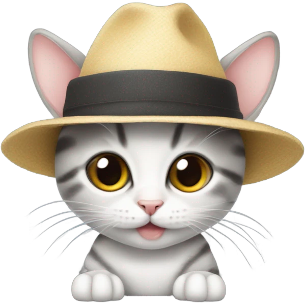Baby cat carrying mouse in a hat emoji