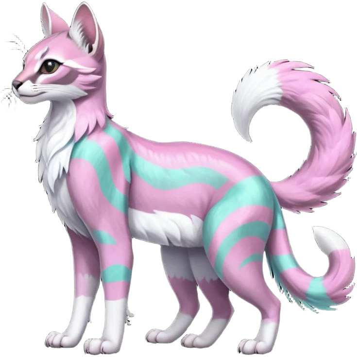 Colorful dark tropical feathery tribal pale light fruity pastel white glorious iridescent divine exotic cute cool beautiful beautiful fantasy-caracal-civet-genet-sergal-vernid-Gryphon-Cacomistle-Trico-oncilla-animal-Fakémon-hybrid-fursona (full body) emoji