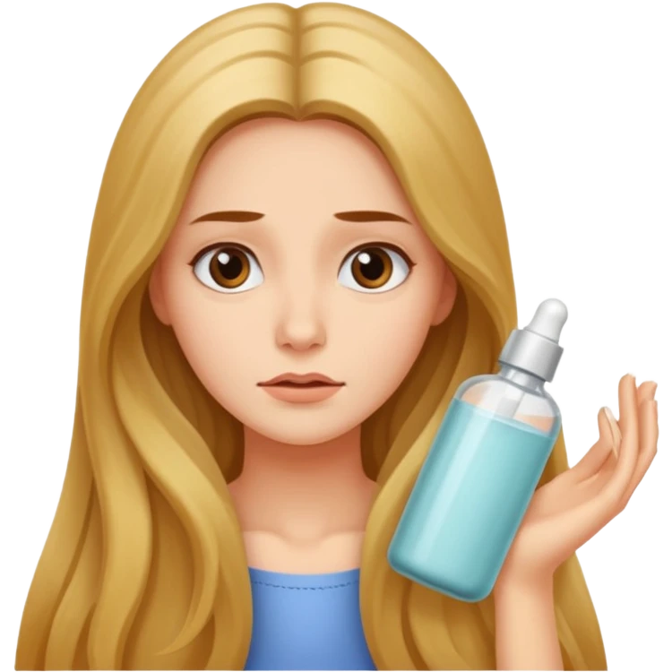A long-haired woman is hesitating when choosing skincare products and has a hesitant expression on her face. emoji