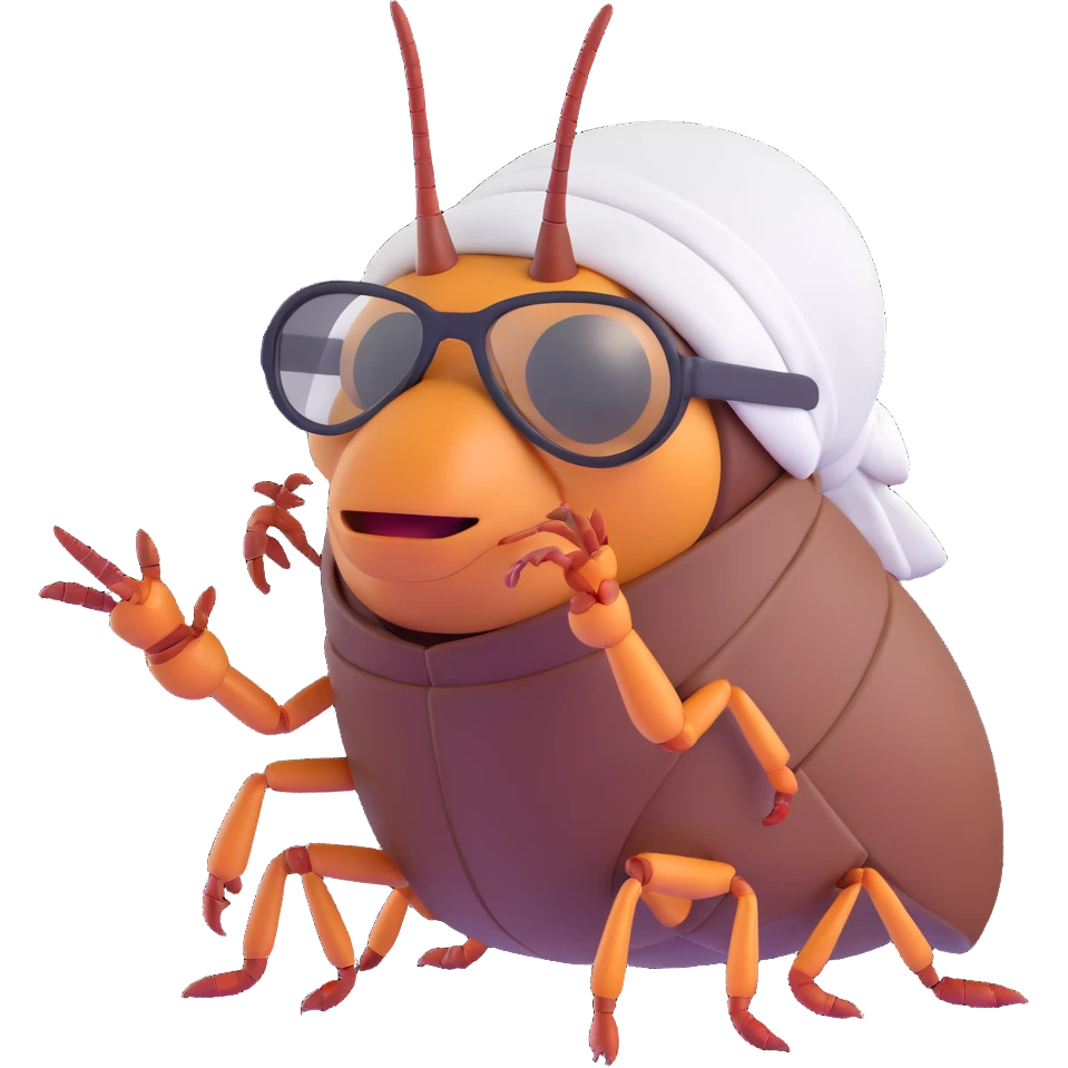 3D cockroach with a white turban, facemask, and nerd glasses, vibrant and fun emoji