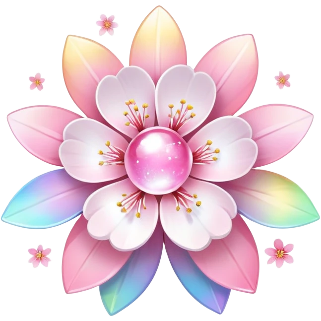 Cute Pastel pink and white Cherry Blossom Sakura Starburst iridescent Rainbow Planey emoji
