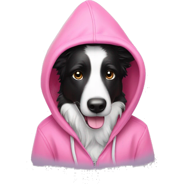 black and white border collie wearing pink hoodie  emoji