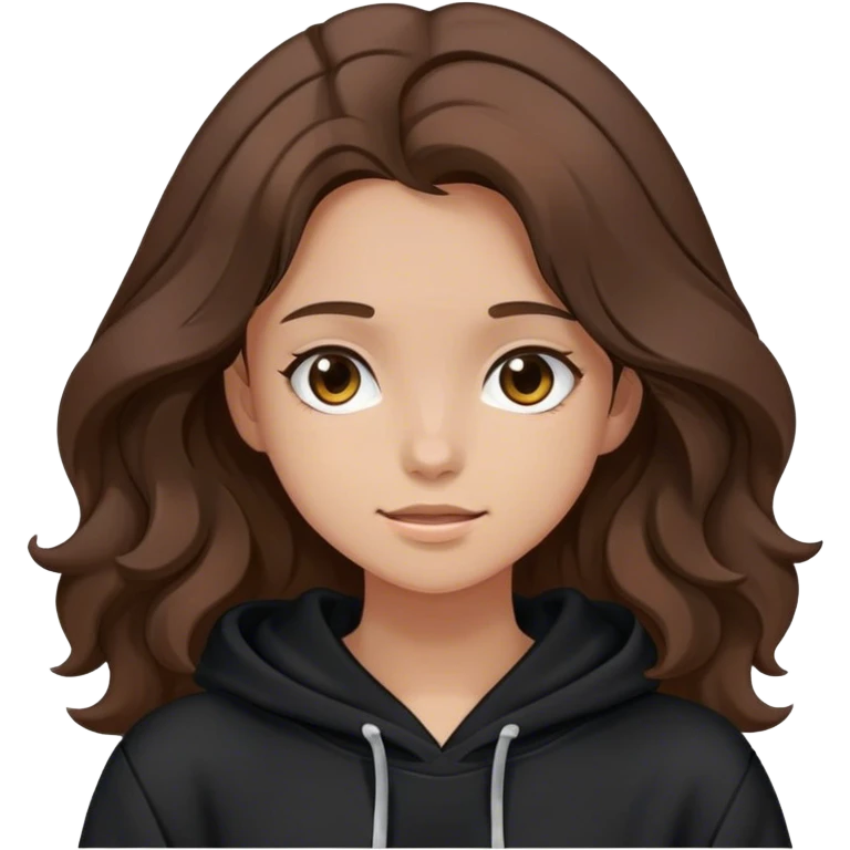 Girl with wavy brown hair wearing black hoodie  emoji