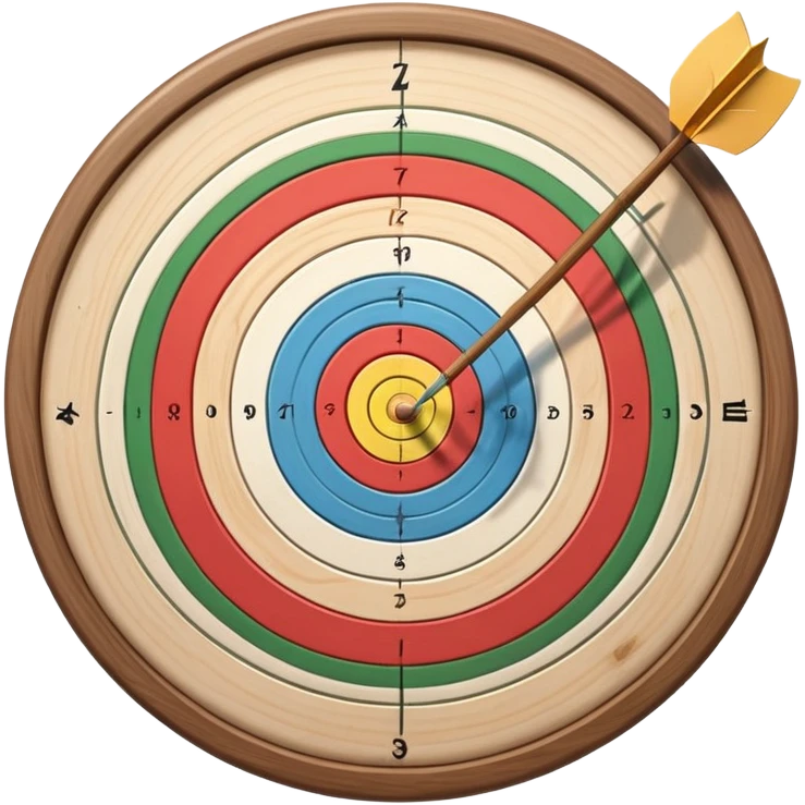 A bow with an arrow drawn back, aimed at a target with concentric rings. The background suggests a calm, outdoor archery range, emphasizing the precision, focus, and skill required in archery as a competitive sport. emoji