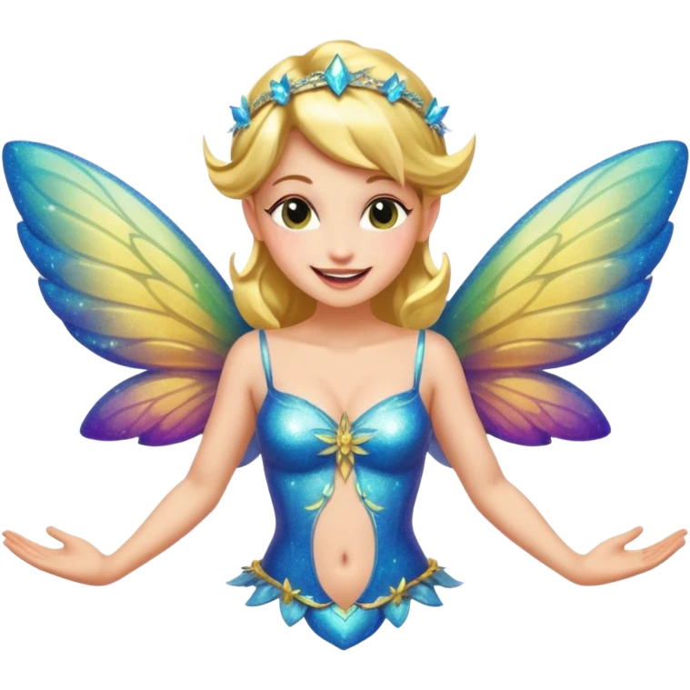 sexy and funny fairy, winking, hands on hips, glittery wings, minimal background emoji