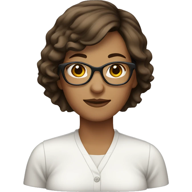 woman, short brown hair with glasses emoji