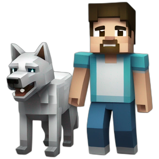 minecraft steve and his pet wolf emoji
