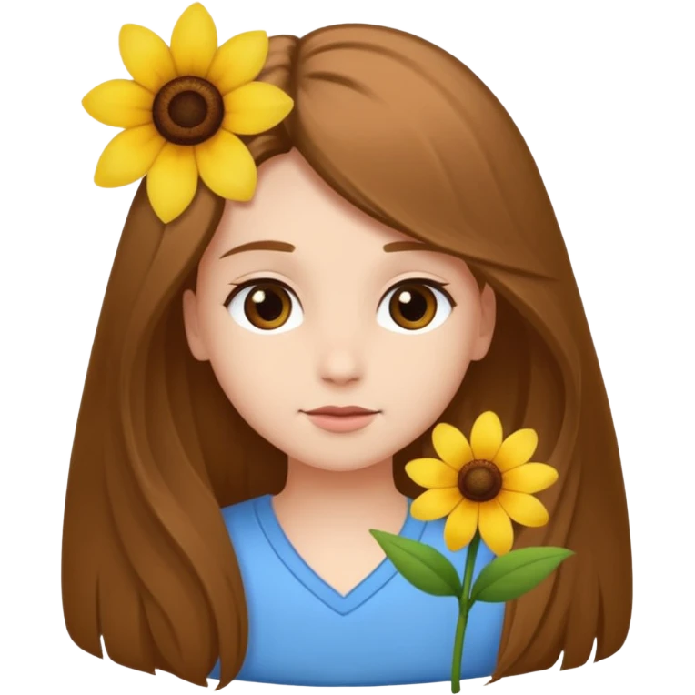 Ein braunhaariges Mädchen (glatte Haare ) mit einen Blume hinter dem ohr lange haare zur Seite kuckend  emoji
