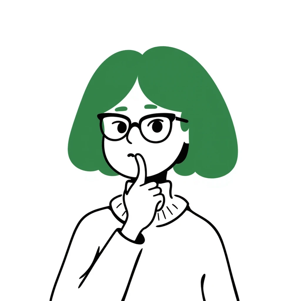 Seele with green hair and glasses biting, hand drawn doodle style emoji