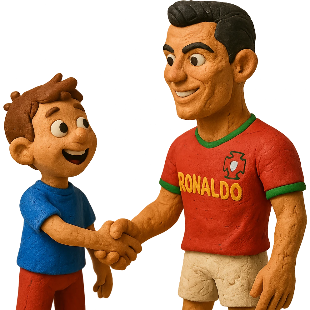 rapaz a conhecer o Cristiano Ronaldo, claymation style emoji