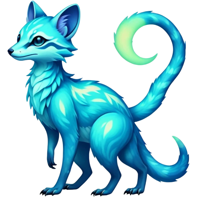 Exotic futuristic bioluminescent translucent transparent lush warm-colored neon-glowing iridescent Fakémon-Fionbri-Vernid-Sergal-Genet-creature (full body) emoji