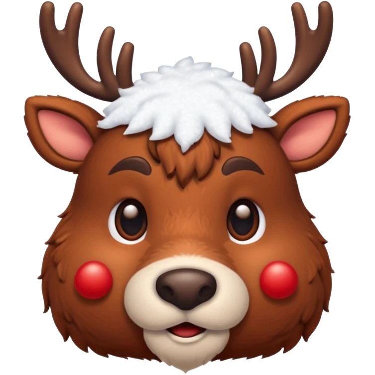 Rudolph red nosed reindeer with snow on its head and nose emoji