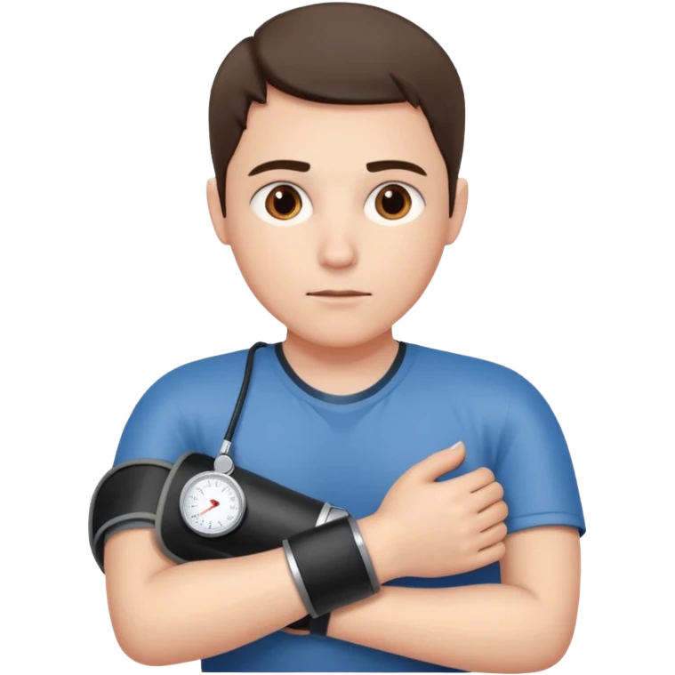 blood pressure cuff wrapped around upper arm with dial reading female emoji