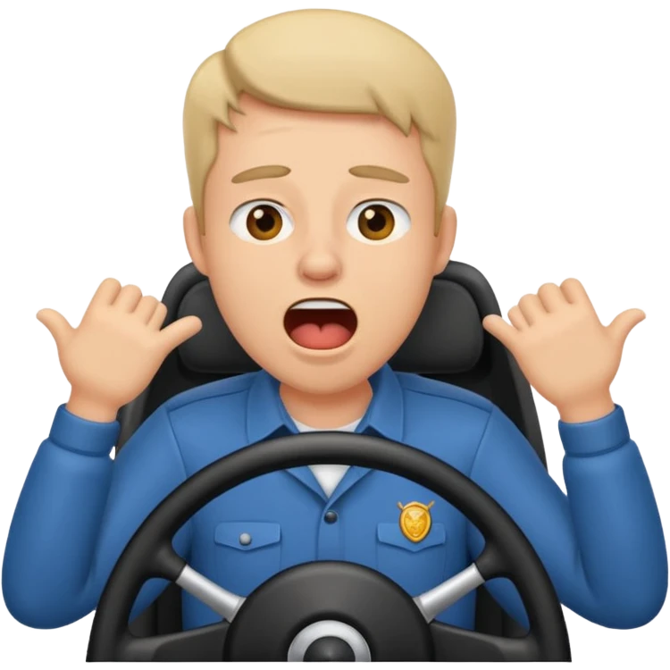 driver with simple face at steering wheel yawning emoji