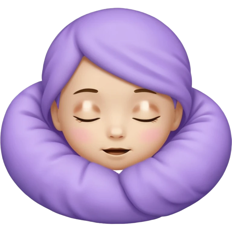 a baby lavender sleepy face emoji with a glowing pastel lavender gradient behind it, lavender skin emoji