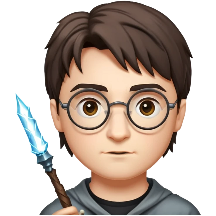Harry Potter with glasses, lightning scar, and wand emoji