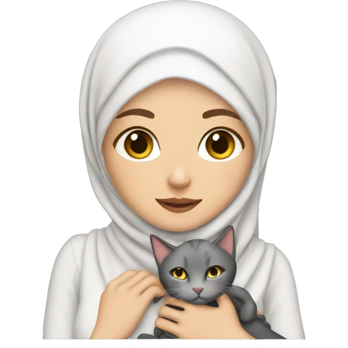 pretty white skin woman with hijab hugging a cat emoji
