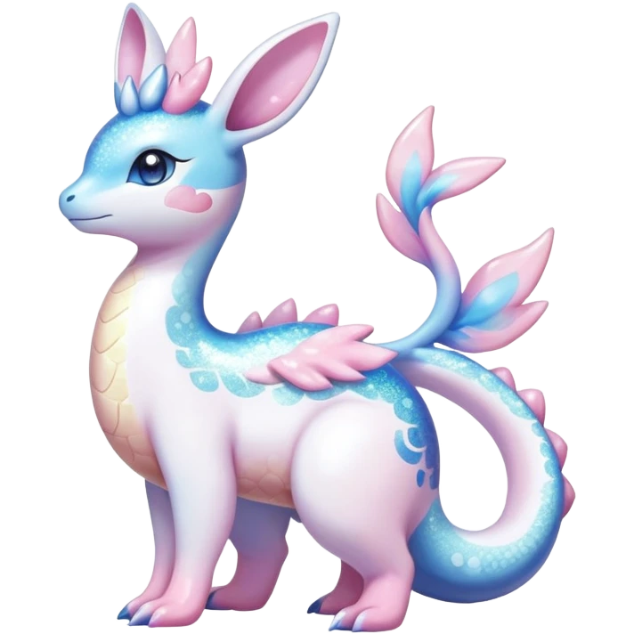 Shiny Exotic Colorful Ethereal Sparkly Sylveon-Lapras-Amaura-Aurorus-Fakémon-hybrid-creature (full body)  emoji