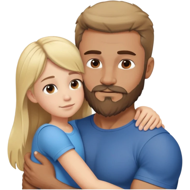 Hug short blond girl tall brown-hair muscular man with beard emoji