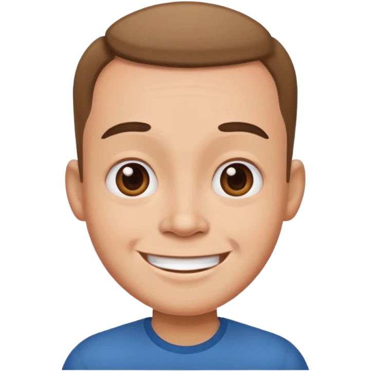 Funny caricature style cartoon, big head, happy face emoji