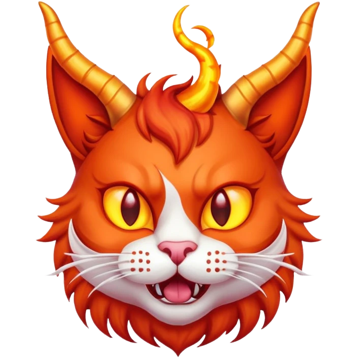 Evil red cat with horns and fire emoji