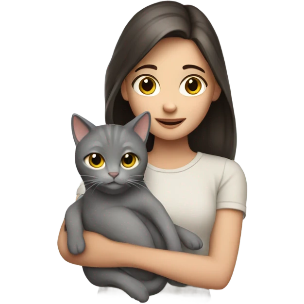 brunette girl with grey cat in her arms emoji
