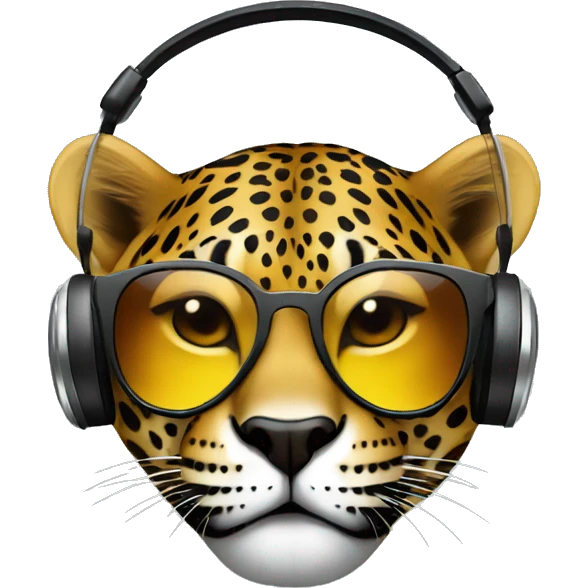 sexy jaguar dj, emoji head, looking forward, wearing dark sunglasses, wearing over-ear headphones on top of head emoji
