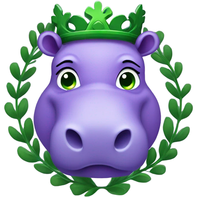 A purple hippo with green eyes and a laurel wreath emoji
