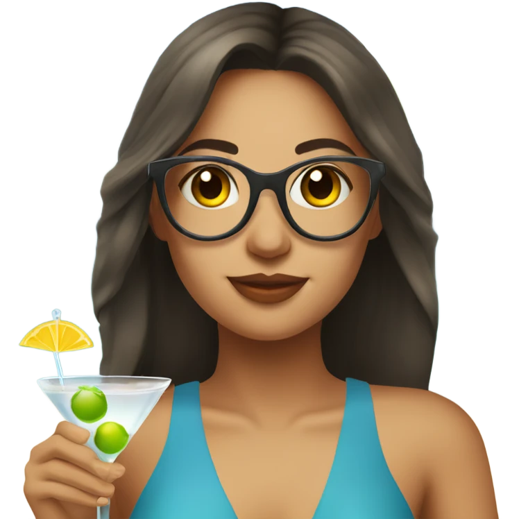 Brunnette eurasian girl on the beach drinking a martini emoji
