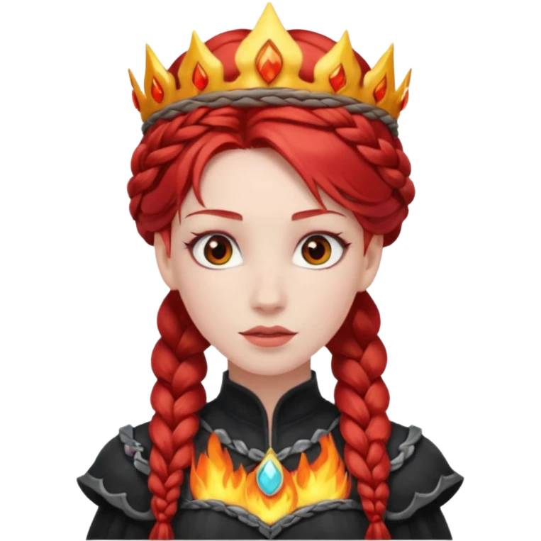 braided hair fire princess with dark crown, red hair emoji