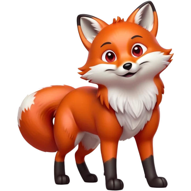 cinematic-[fox]-realistic-full-body-standing on all fours-emoji,-tail-tucked-close,-head-tilted-dramatically,-fox-[red]-fur,-simplified-yet-realistic-focused-features,-highly-detailed,-glowing-with-an-almost-sarcastic-glow  =expressive eyes emoji