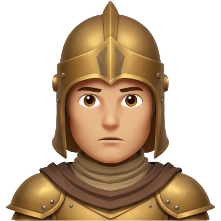 armored desert guardian portrait, head and shoulders only, bronze helmet, desert cape collar, battle-worn armor, strong expression, 3D cartoon, mobile game icon style, clean background, no text, no watermark
 emoji