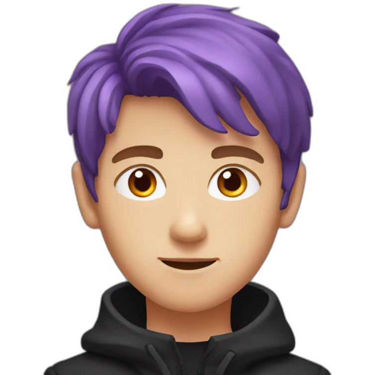 Orange hair boy with purple eyes wearing black coat emoji