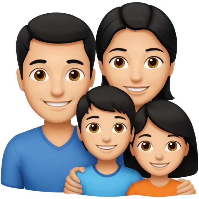 A family of a man, a woman and a boy, tanned, having black hair emoji