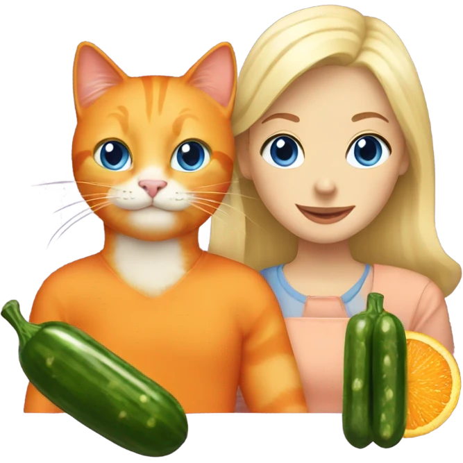 orange cat and blonde woman with blue eyes eating pickles emoji