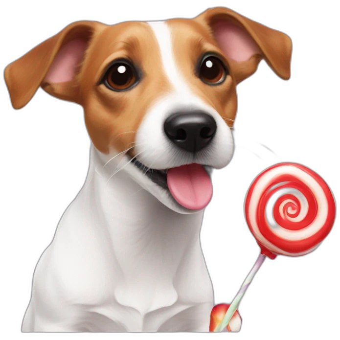 A cute jack russell licking a sweet giant lolipop emoji