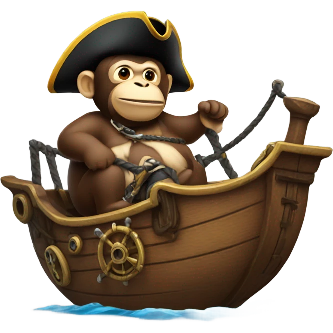 Fat Monkey driving pirate ship  emoji