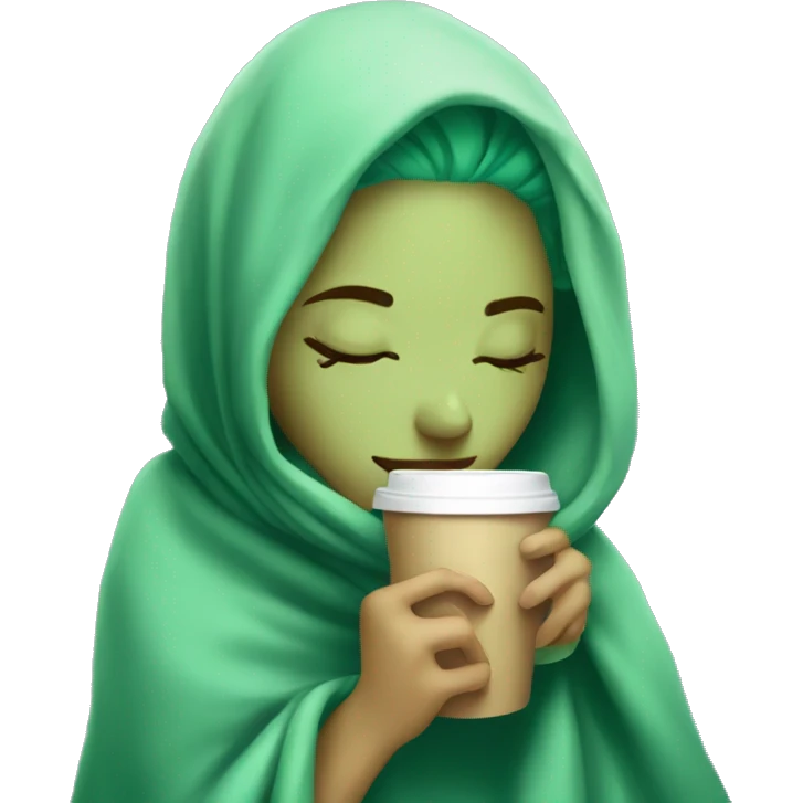 girl with green hair inside a blanket sipping coffee eyes closed emoji
